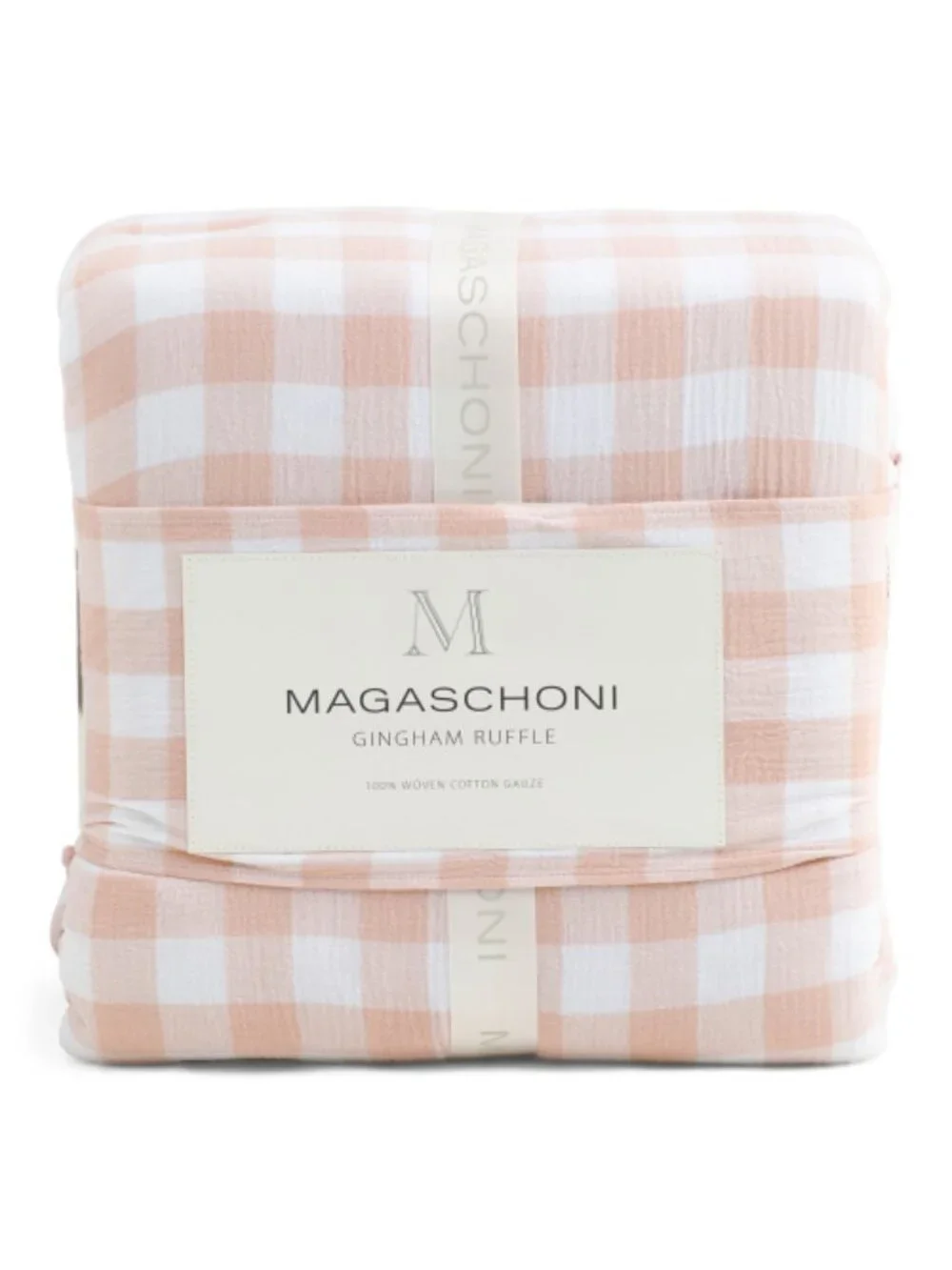 MAGASCHONI Dusty Pink Gingham Ruffled Cotton Gauze Comforter Set